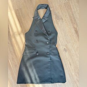 Zara Black Double-Breasted Backless Dress